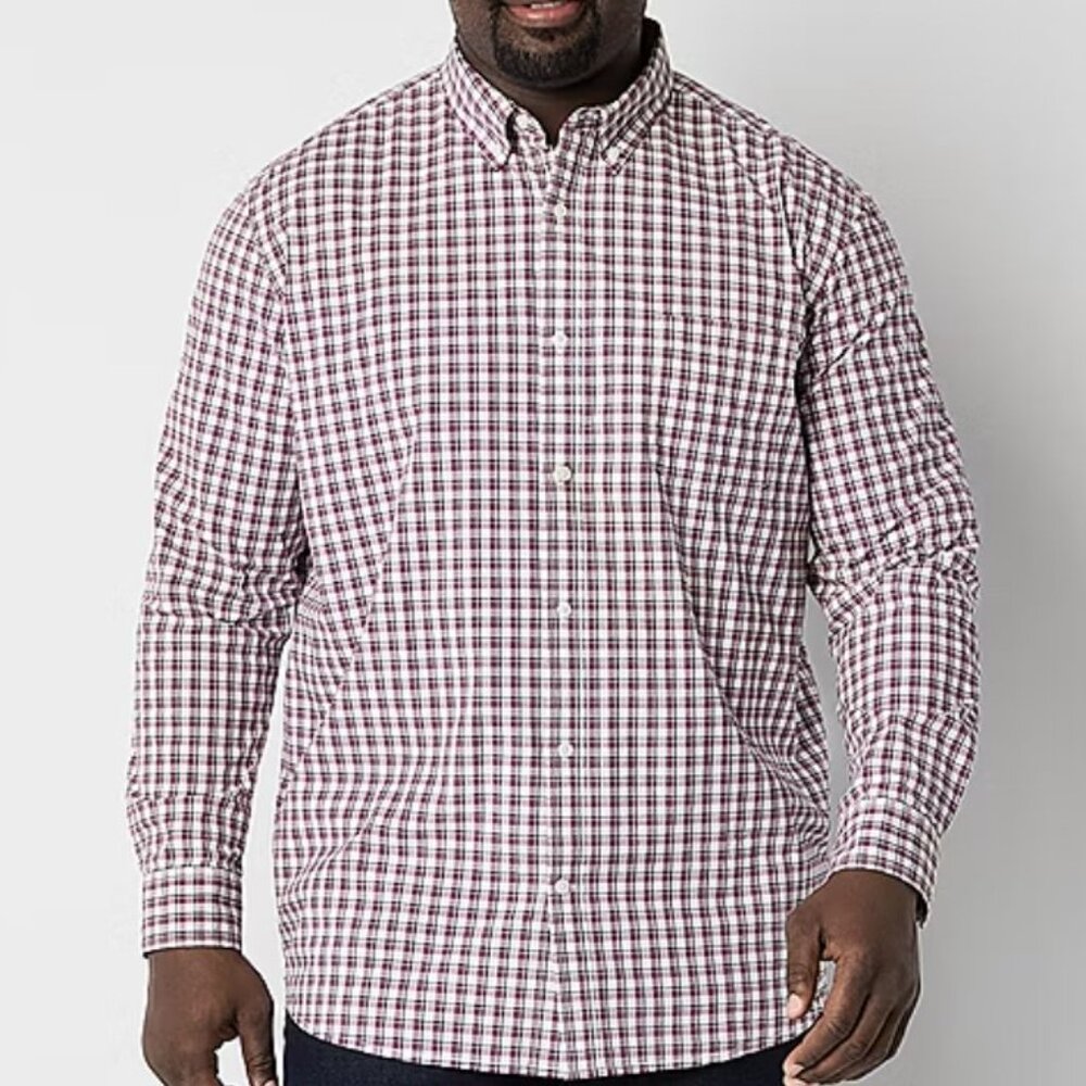 Big & Tall Mens Classic Fit Long Sleeve Plaid Button-Down Shirt